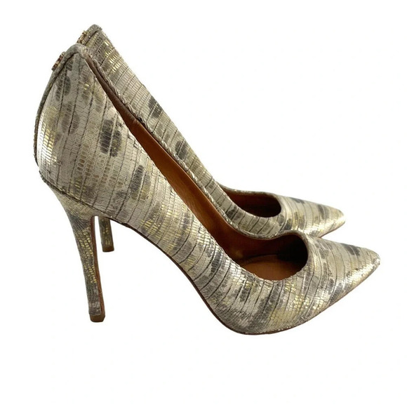 COACH Harlee Gold Snakeskin Embossed Pumps Pointed Toe Heels Shoes size 7 - Picture 8 of 16